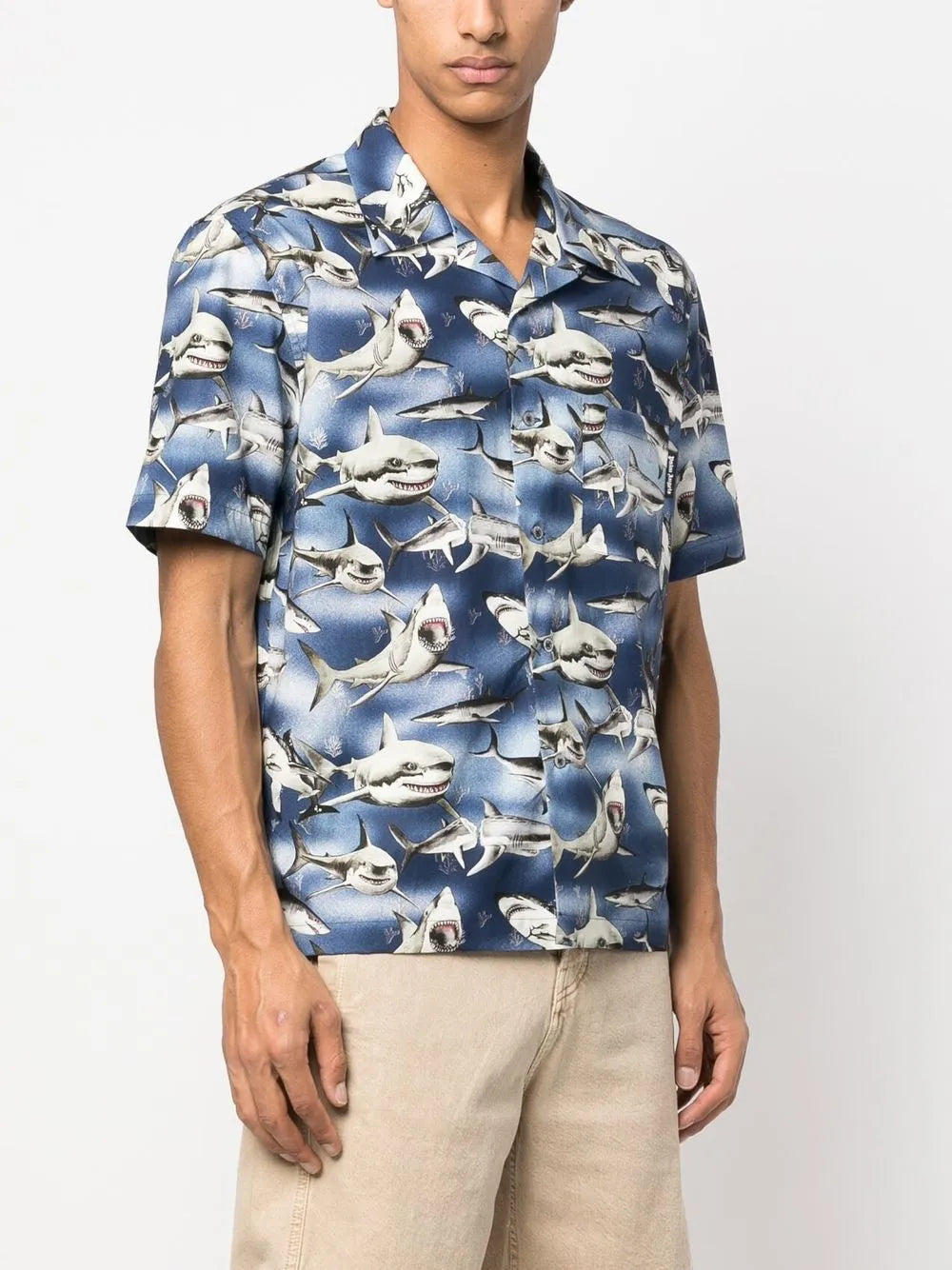 Palm Angels Sharks-print bowling shirt