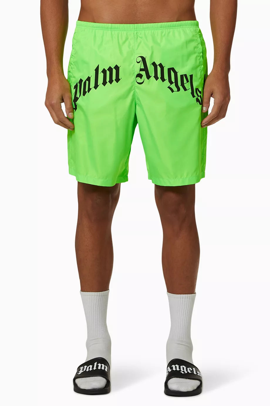 PALM ANGEL Curved Logo Swim Shorts in Nylon green