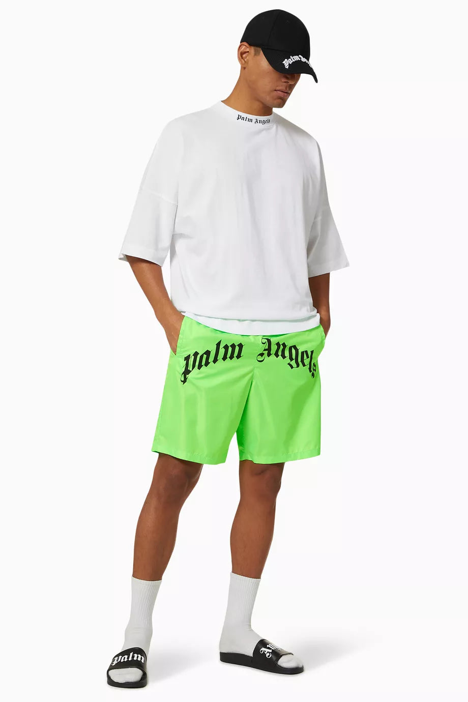 PALM ANGEL Curved Logo Swim Shorts in Nylon green