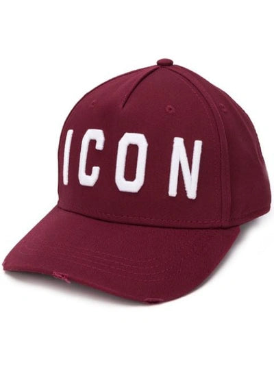 DSQUARED2 White Burgundy Icon Baseball Cap In Bordeaux