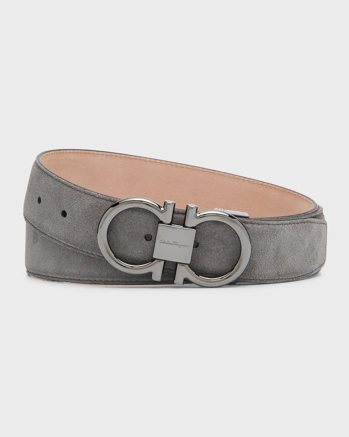 Ferragamo Men's Double Gancini Buckle Suede Belt-Men