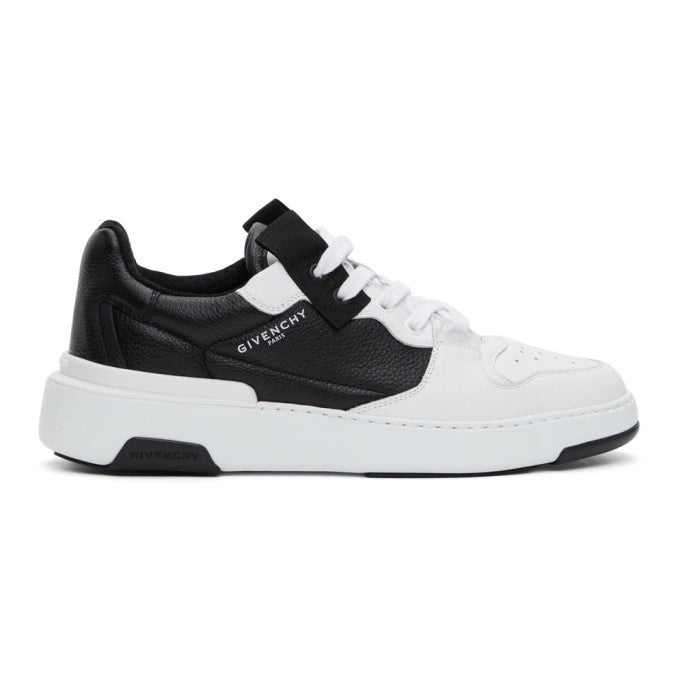 Givenchy White and Black Asymmetric Wing Low Sneakers