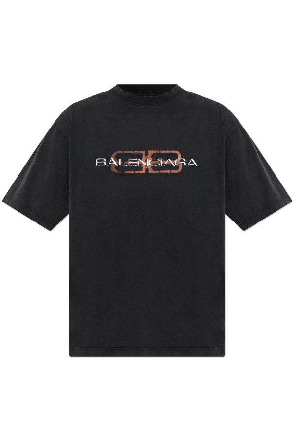 BALENCIAGA BLACK T-SHIRT WITH A CRINKLED EFFECT