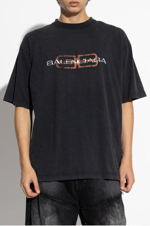 BALENCIAGA BLACK T-SHIRT WITH A CRINKLED EFFECT